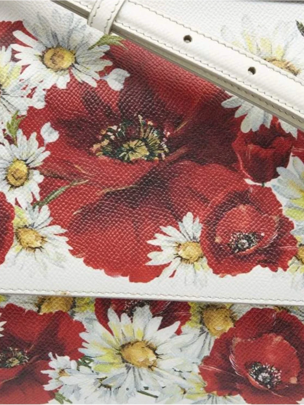 Dolce & Gabbana White Top-Handle Satchel with Red Poppy and Yellow Daisy Print